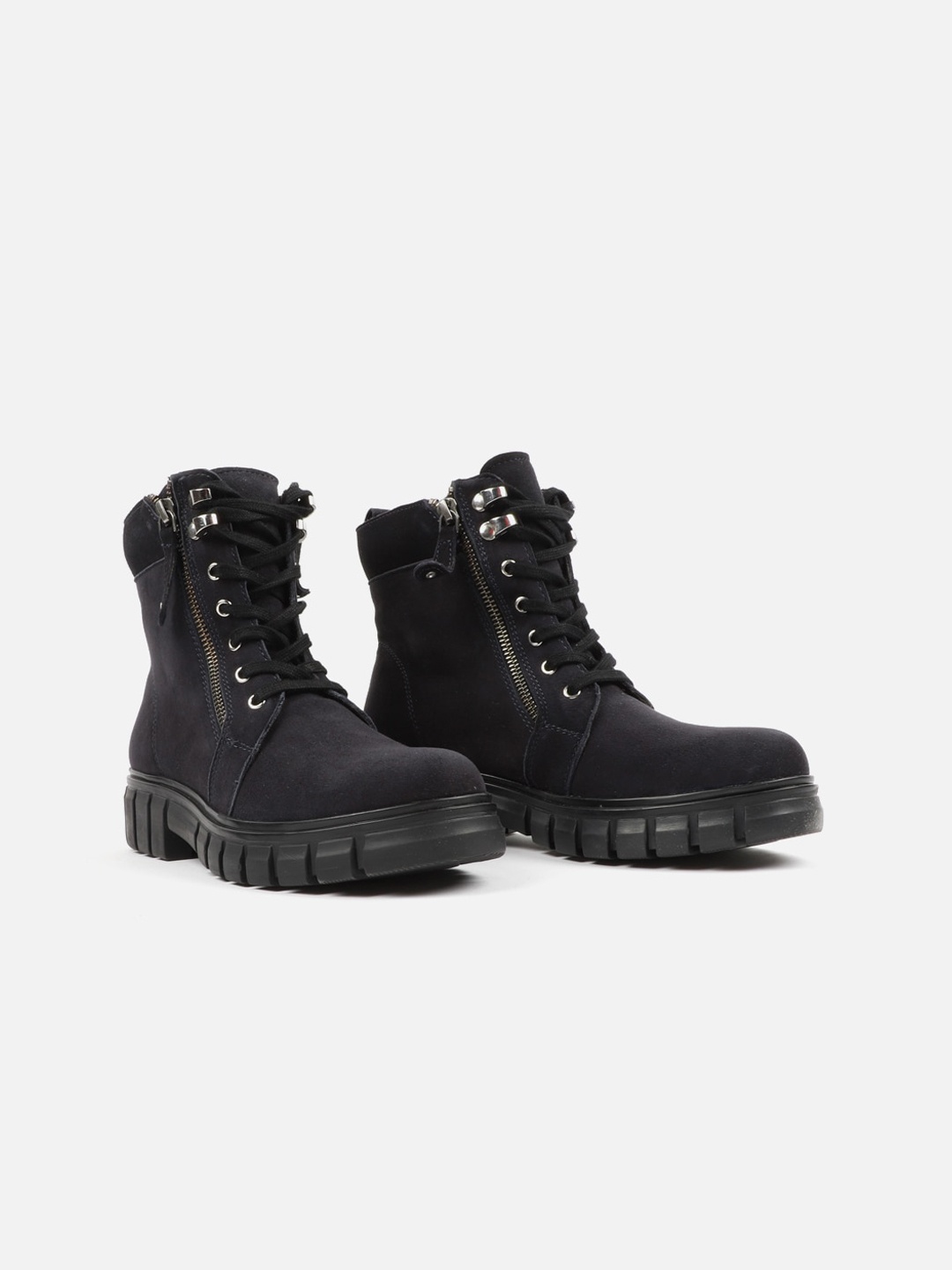 

Carlton London Women Navy Blue High Ankle Lace-Up Regular Boots