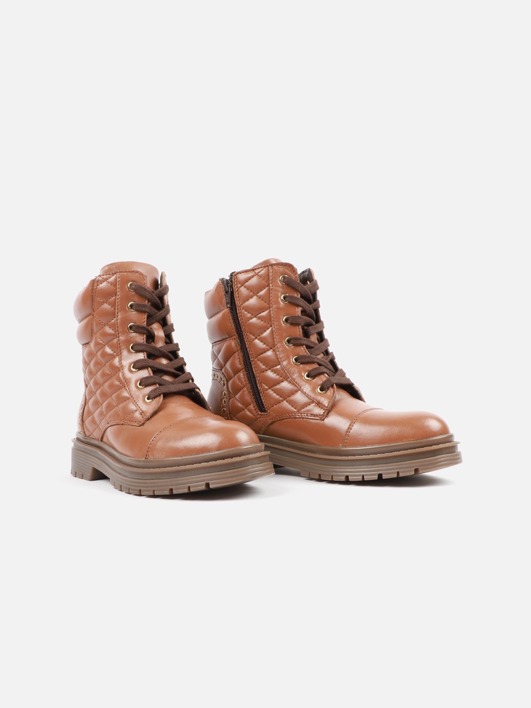 

Carlton London Women Tan Colored Textured Lace-Up High Ankle Regular Boots