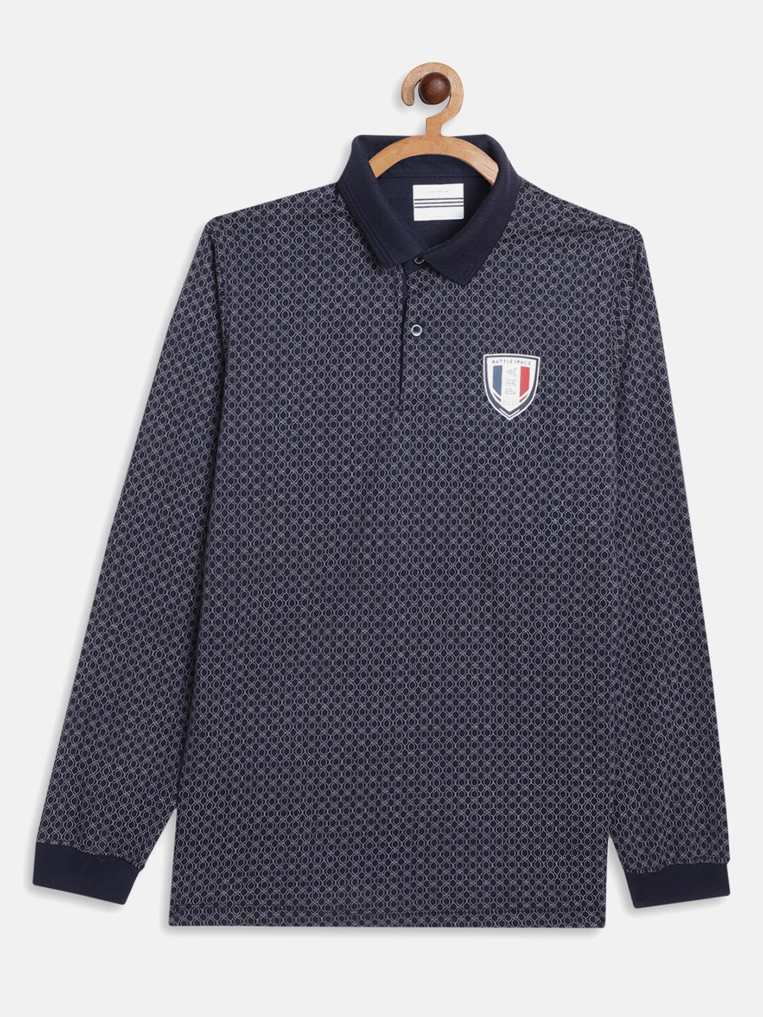 

Octave Boys Navy Blue Geometric Printed Polo Collar Applique T-shirt