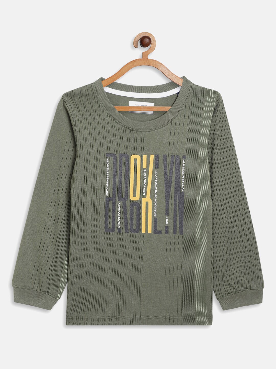 

Octave Boys Olive Green Typography Striped T-shirt