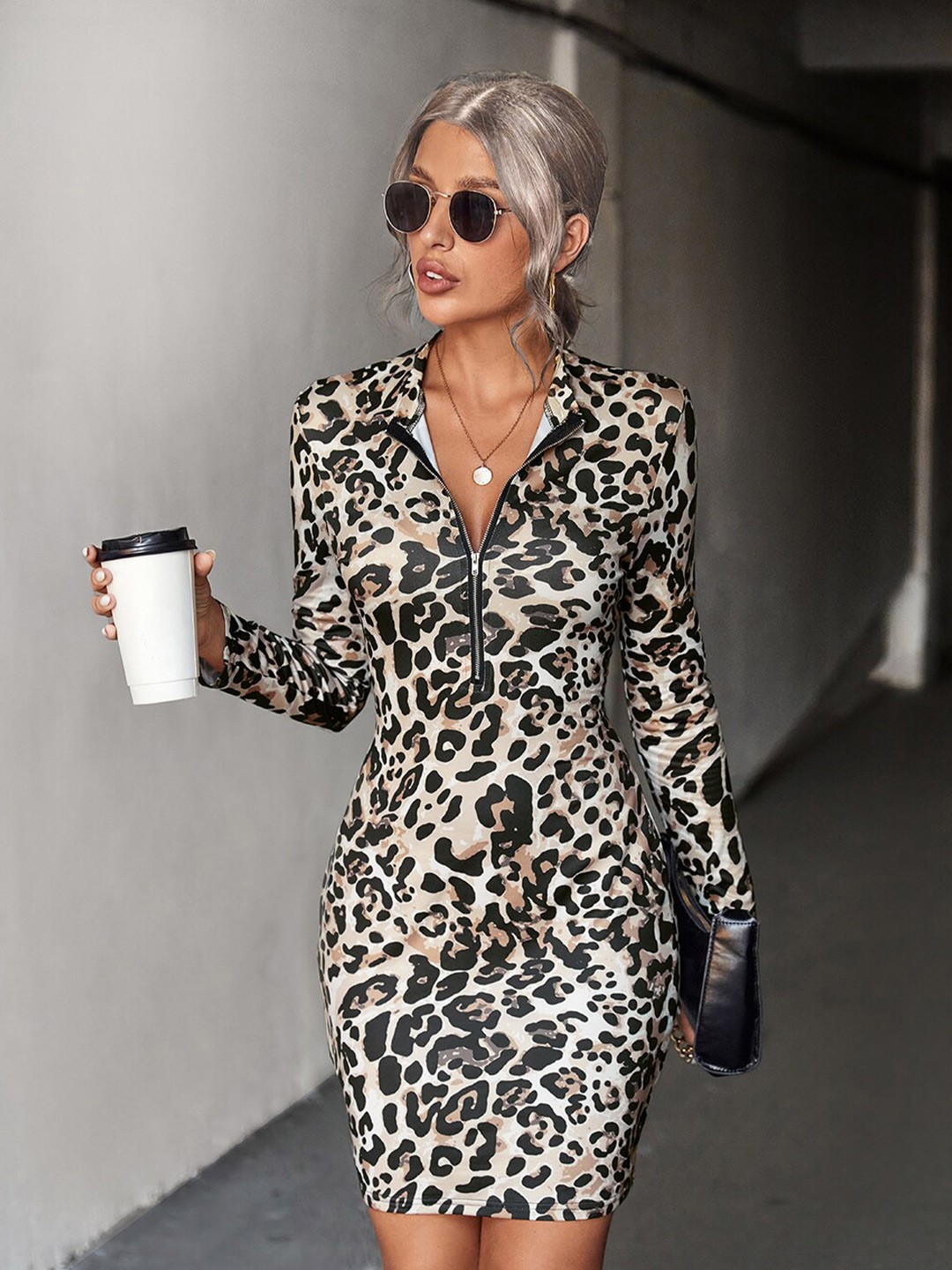 

BoStreet Brown Animal Bodycon Dress