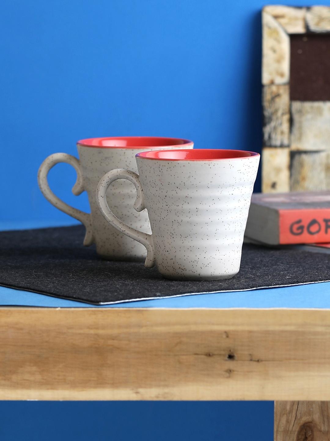 

MIAH DECOR Off-White Set of 4 Textured Handmade Ceramic Mugs
