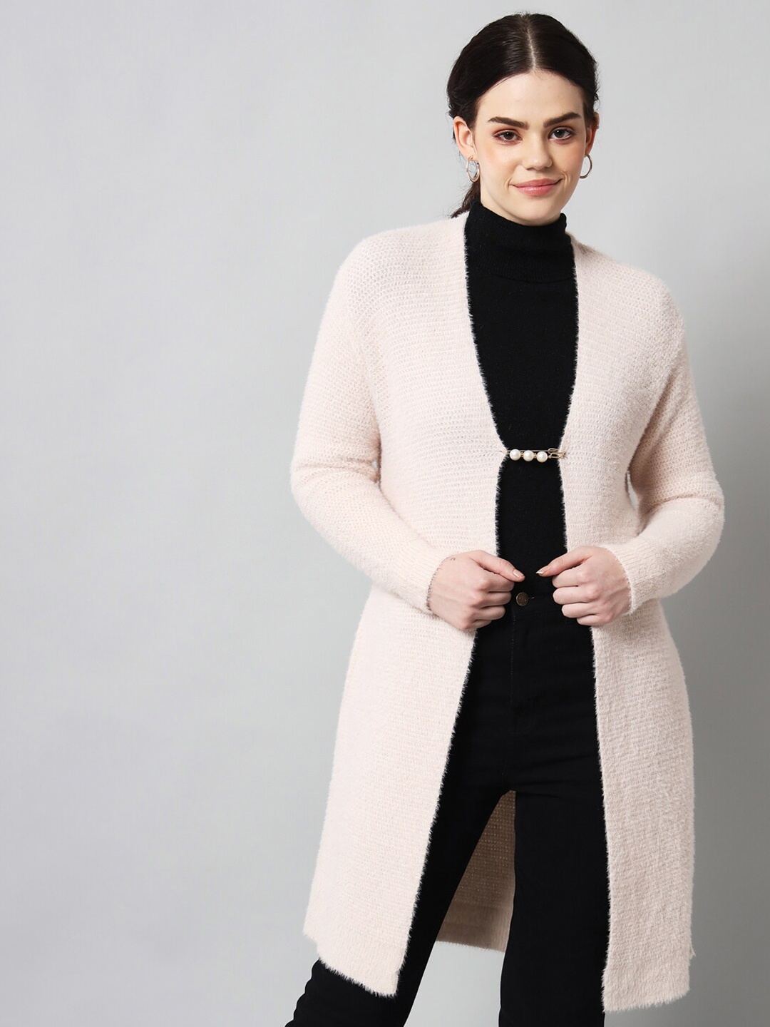 

BROOWL Women Pink Longline Shrug