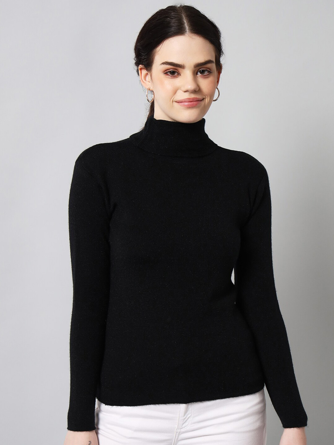 

BROOWL Women Black Turtle Neck Pullover