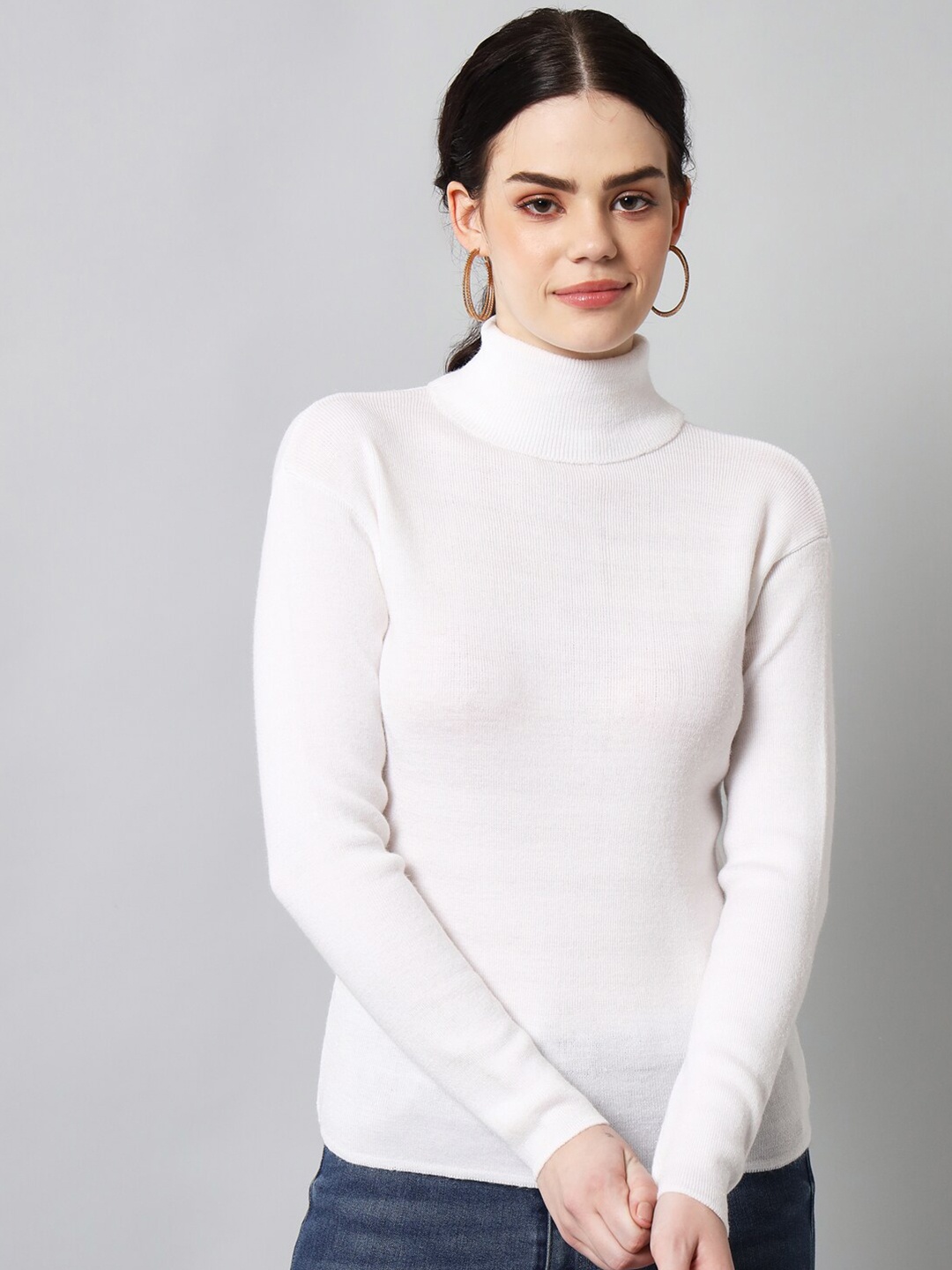 

BROOWL Women White Pullover Sweater