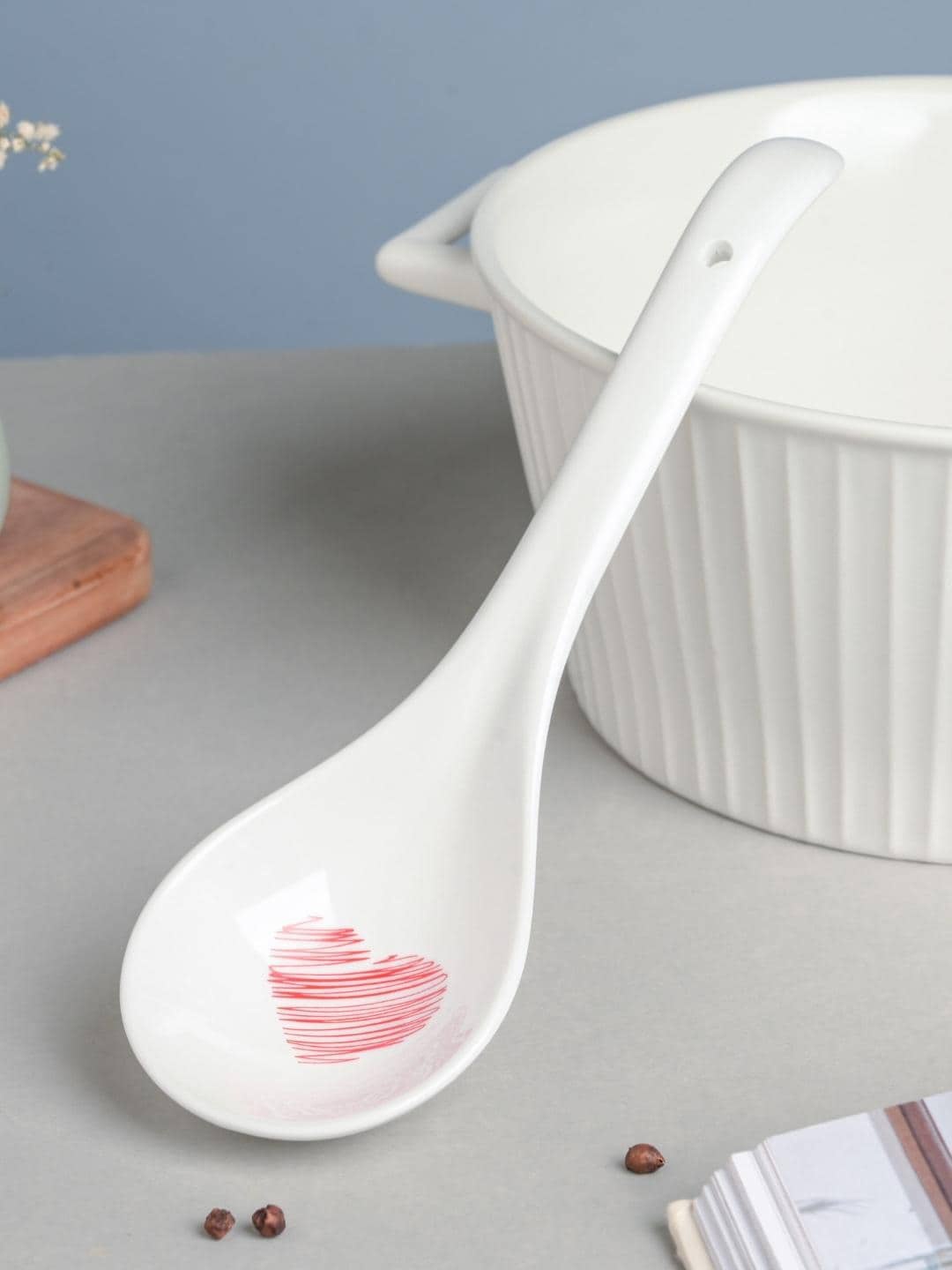 

Nestasia White & Red Heart Printed Ceramic Serving Spoon