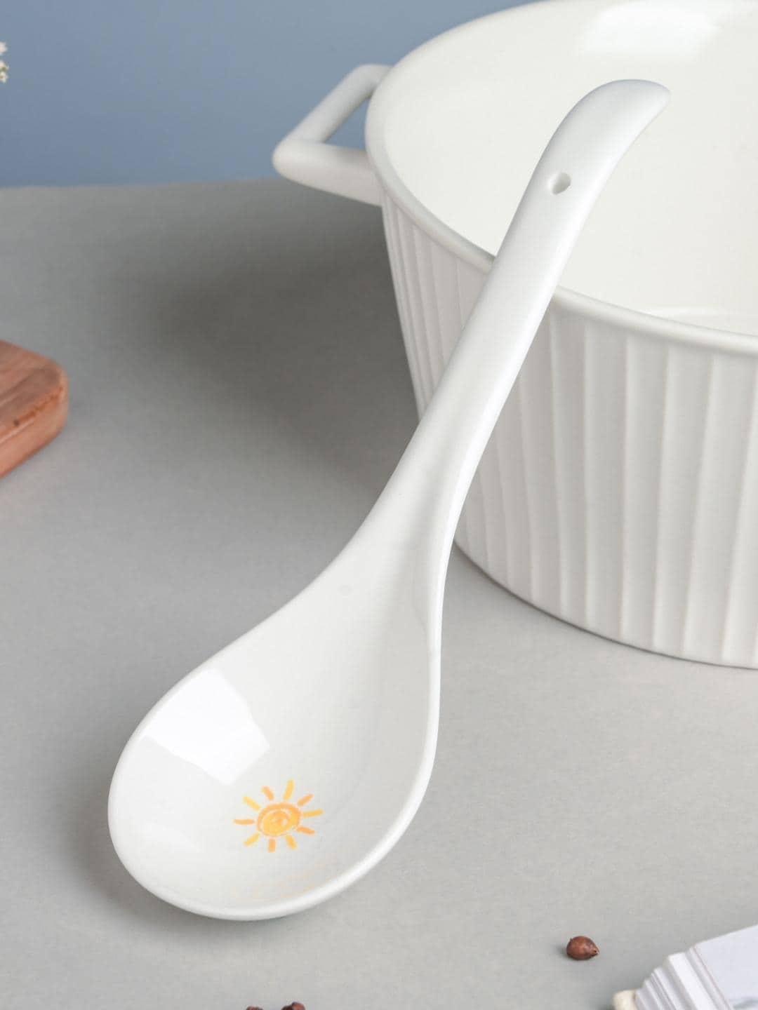 

Nestasia White & Yellow Sun Printed Ceramic Serving Spoon