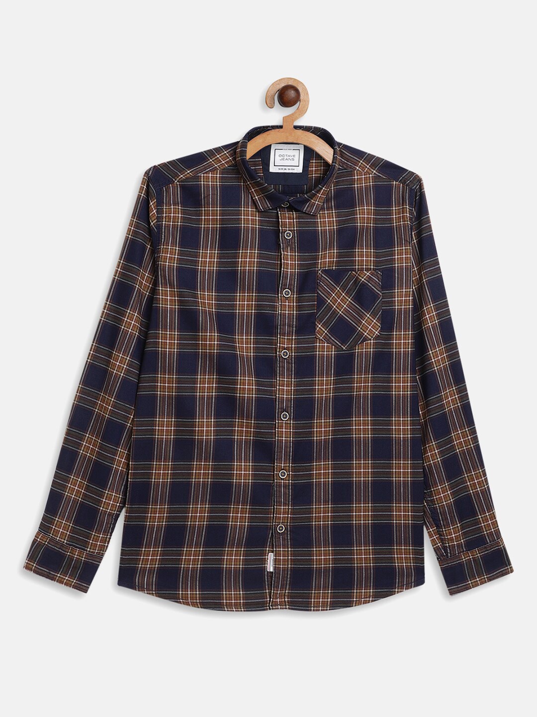 

Octave Boys Mustard & Navy Blue Tartan Checks Checked Cotton Casual Shirt