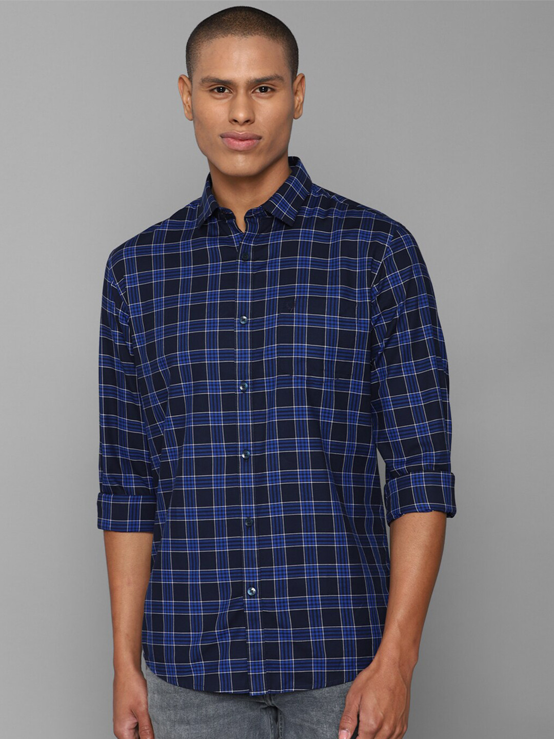 

Allen Solly Men Navy Blue Slim Fit Tartan Checked Cotton Casual Shirt