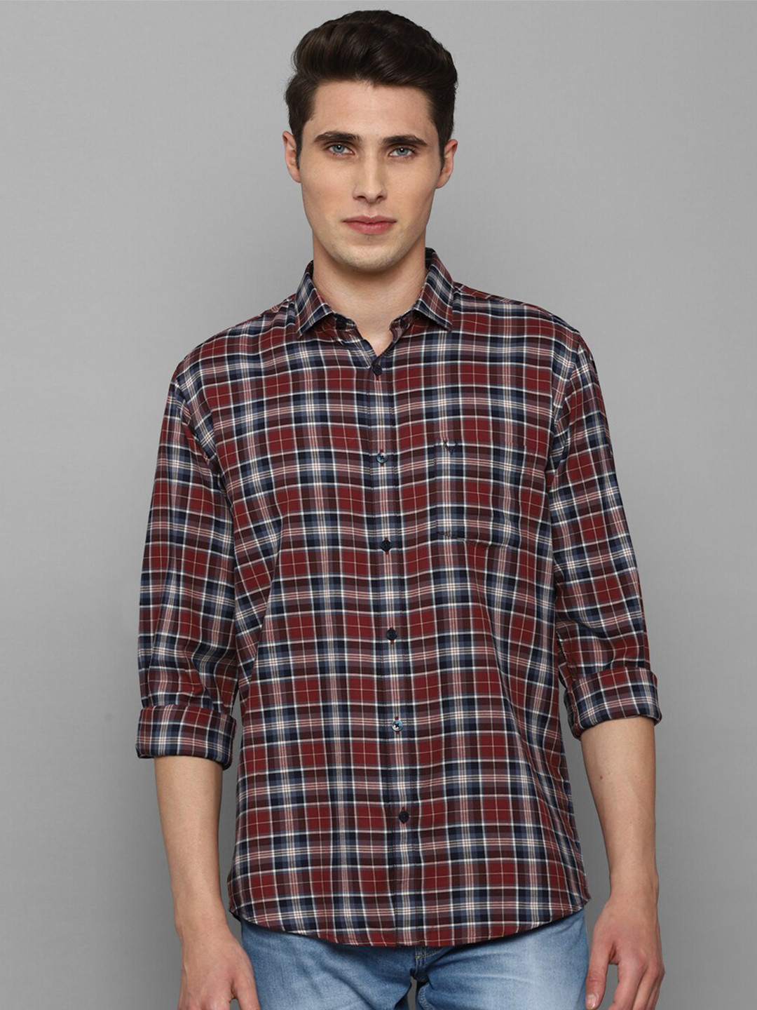 

Allen Solly Men Maroon Slim Fit Tartan Checks Casual Pure Cotton Shirt