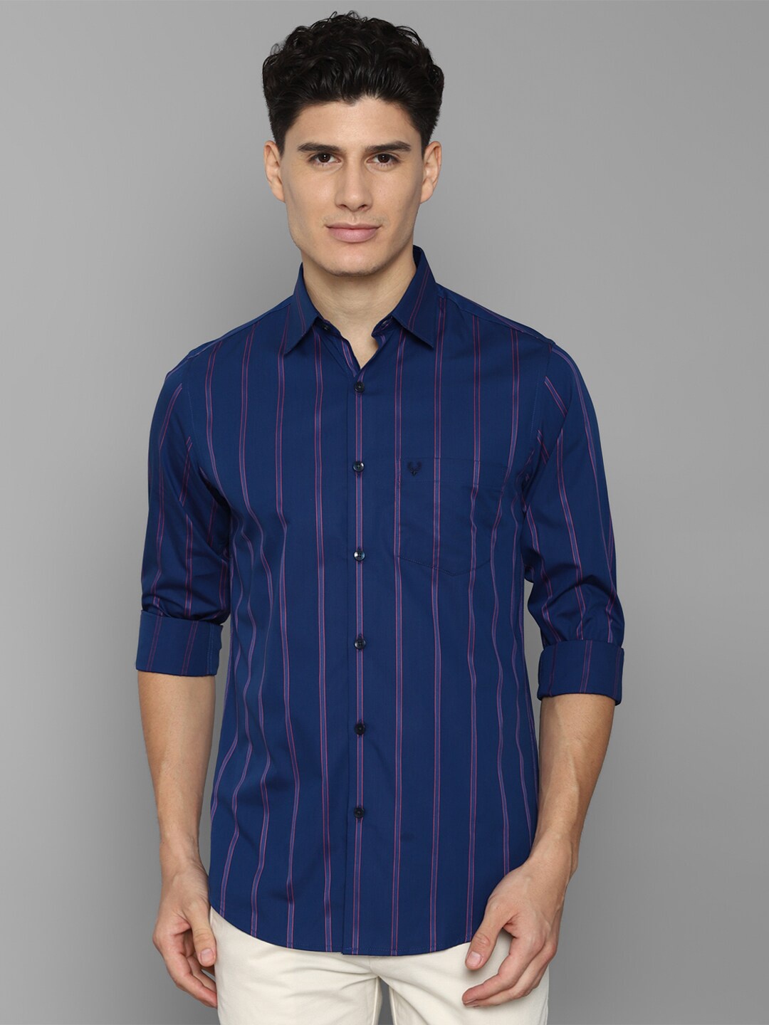 

Allen Solly Men Blue Slim Fit Printed Pure Cotton Striped Casual Shirt