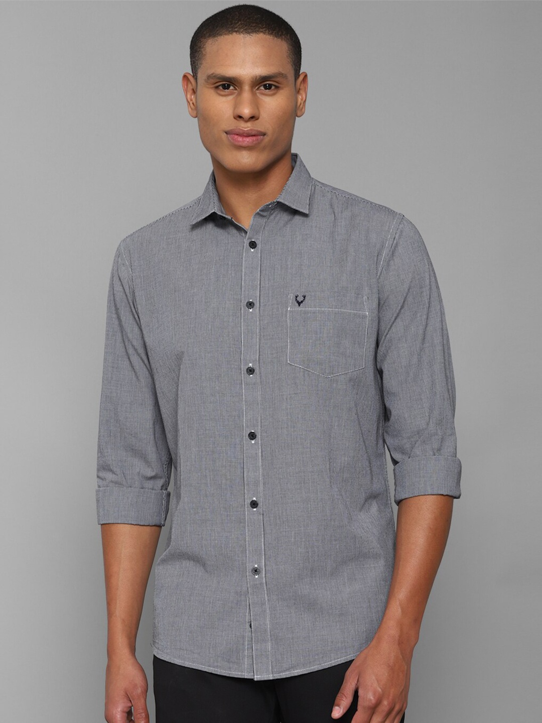 

Allen Solly Men Grey Pure Cotton Solid Slim Fit Casual Shirt