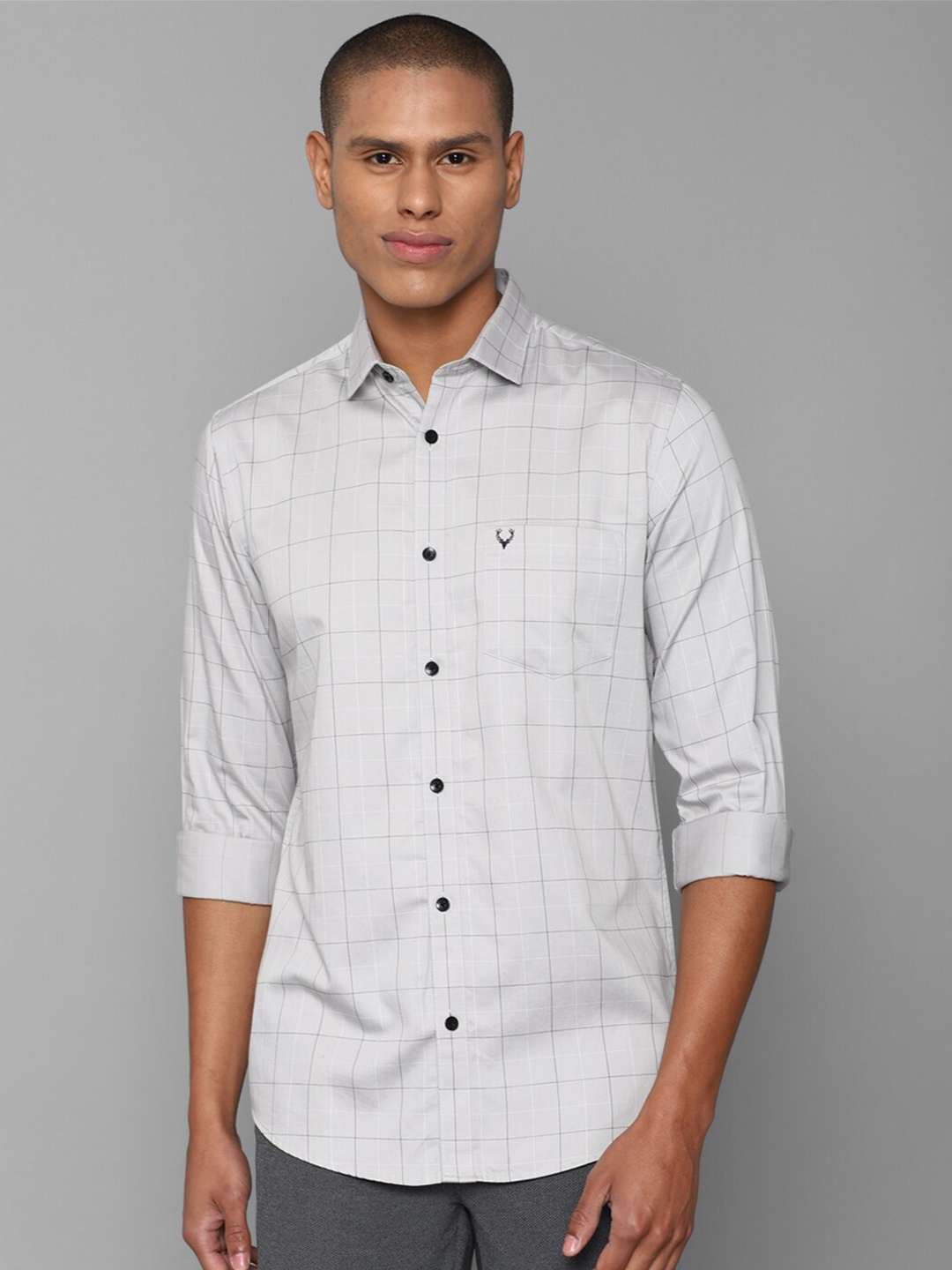 

Allen Solly Men Grey Cotton Slim Fit Windowpane Checks Checked Casual Shirt