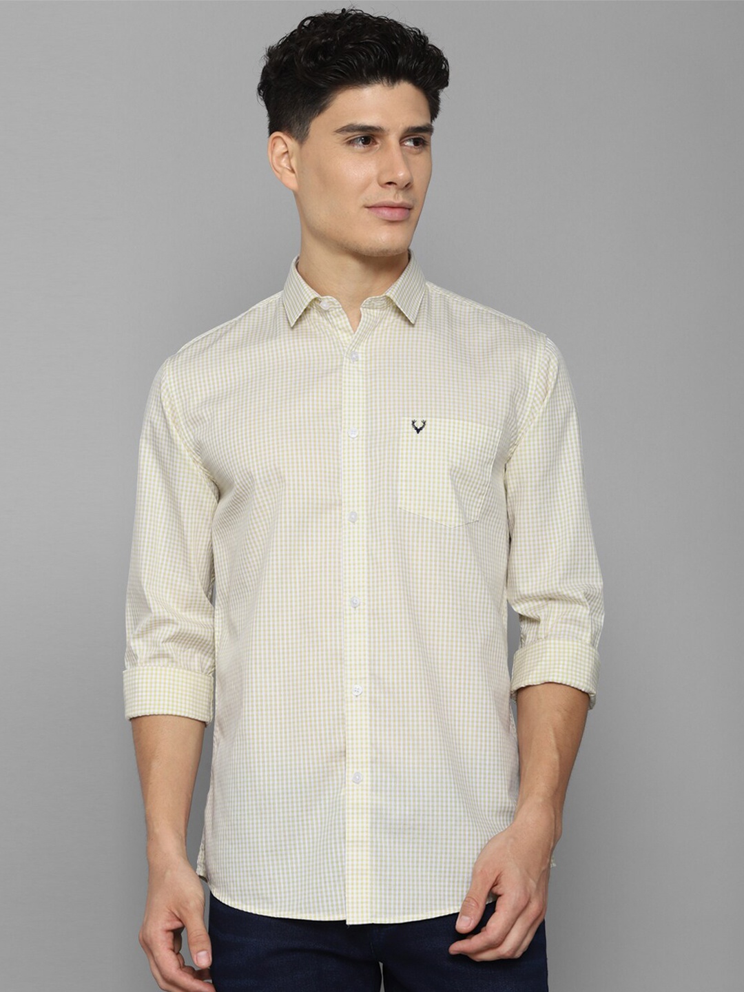 

Allen Solly Men Yellow & White Slim Fit Checked Pure Cotton Casual Shirt