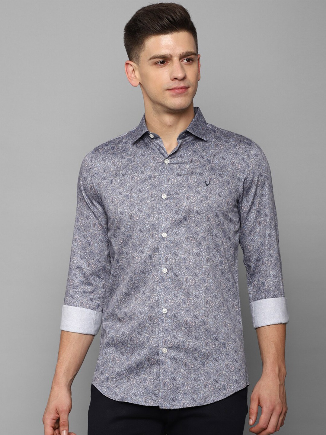 

Allen Solly Men Grey Slim Fit Floral Printed Cotton Casual Shirt