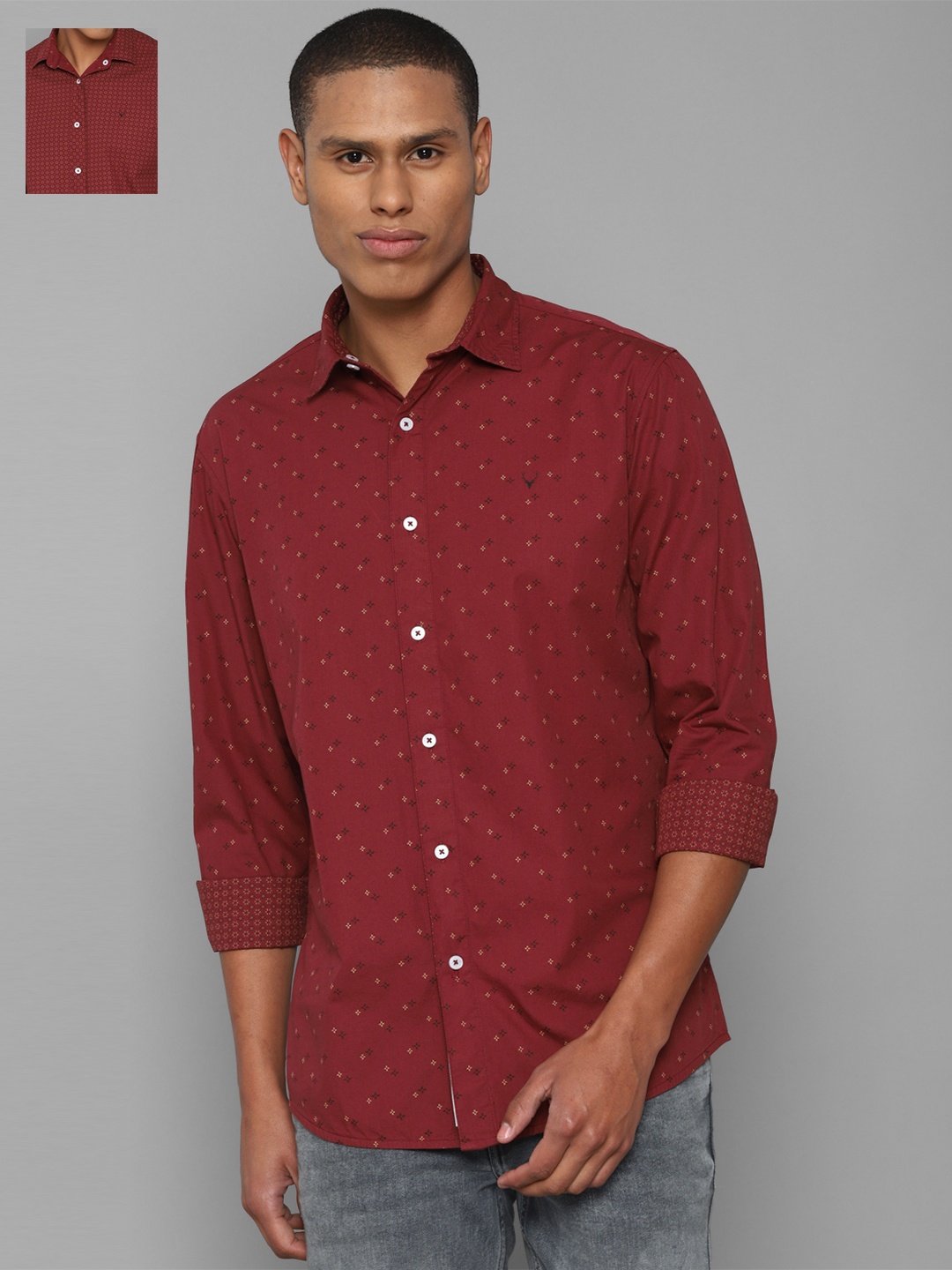 

Allen Solly Men Maroon Slim Fit Floral Printed Pure Cotton Casual Shirt