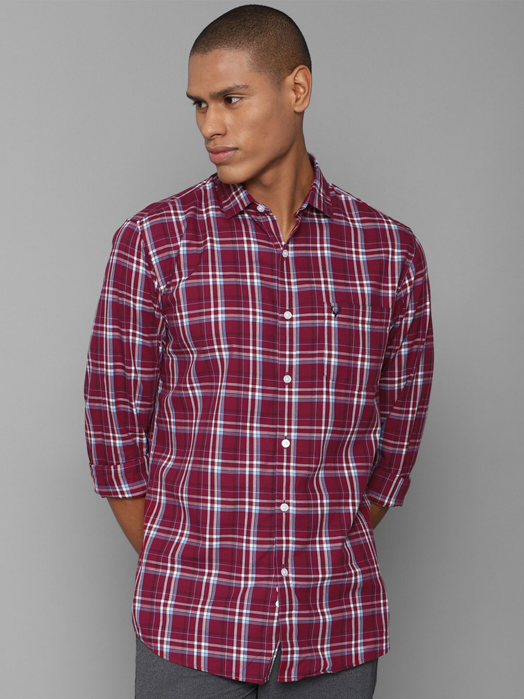 

Allen Solly Men Maroon Slim Fit Tartan Checked Casual Cotton Shirt