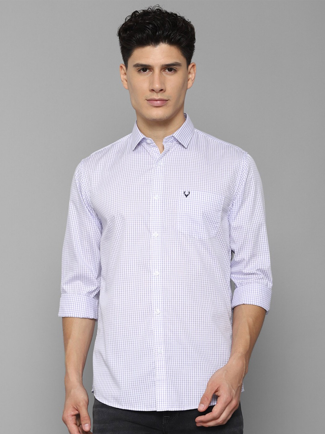 

Allen Solly Men Blue & White Grid Tattersall Checks Checked Cotton Slim Fit Casual Shirt