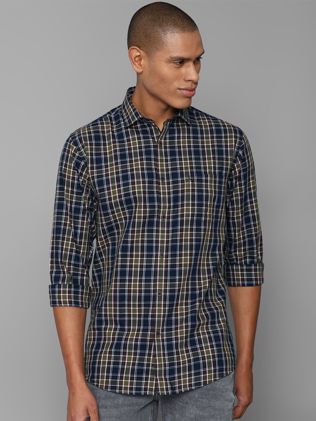

Allen Solly Men Navy Blue Slim Fit Tartan Checks Checked Casual Shirt