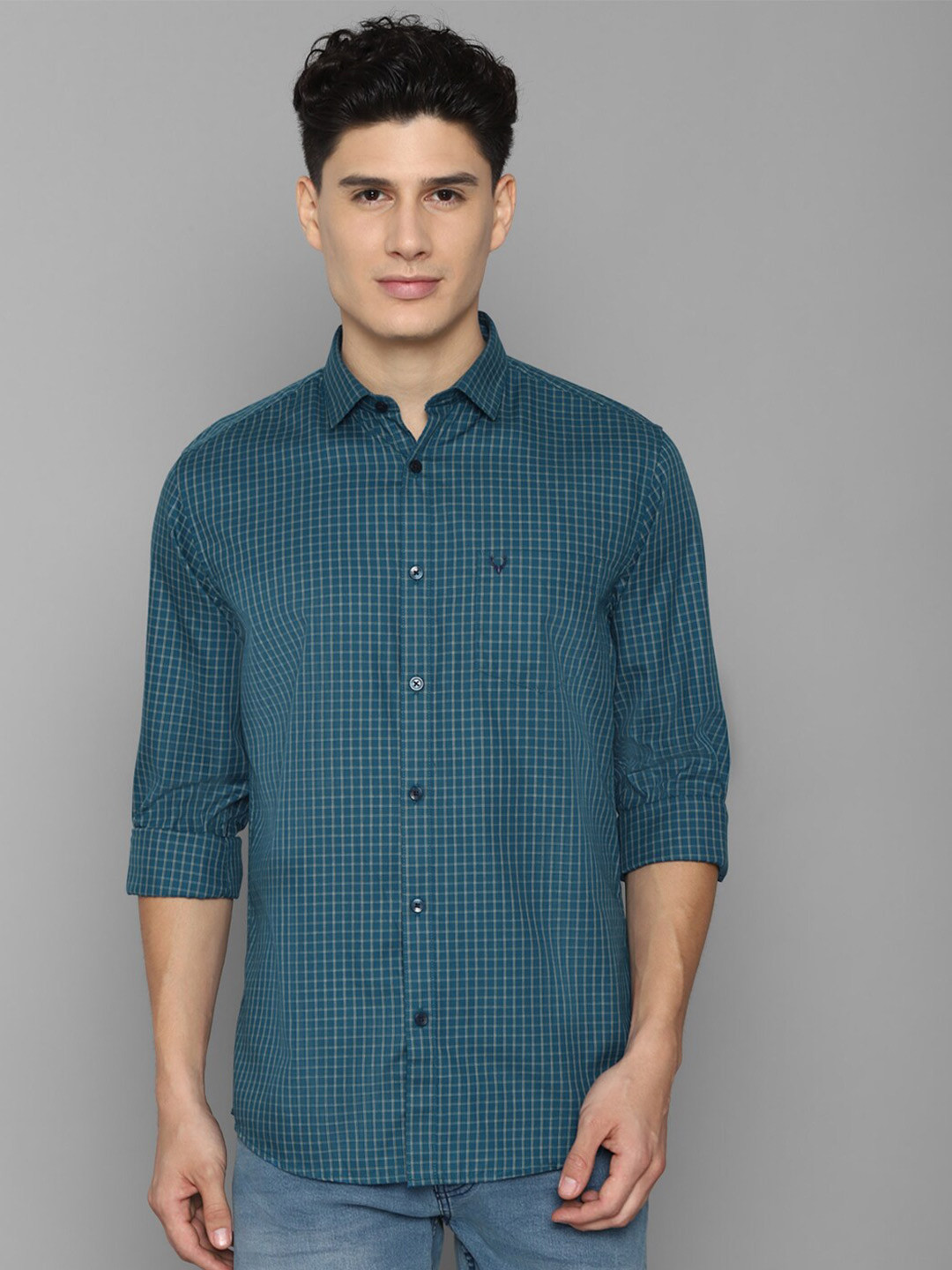 

Allen Solly Men Blue Slim Fit Grid Tattersall Checks Pure Cotton Casual Shirt