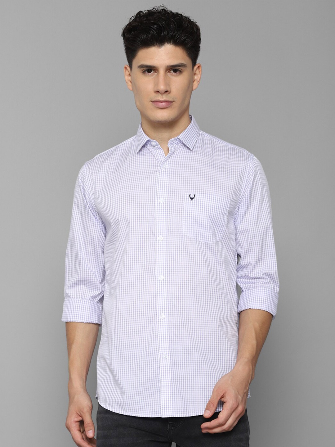 

Allen Solly Men Blue Cotton Slim Fit Grid Tattersall Checks Checked Casual Shirt