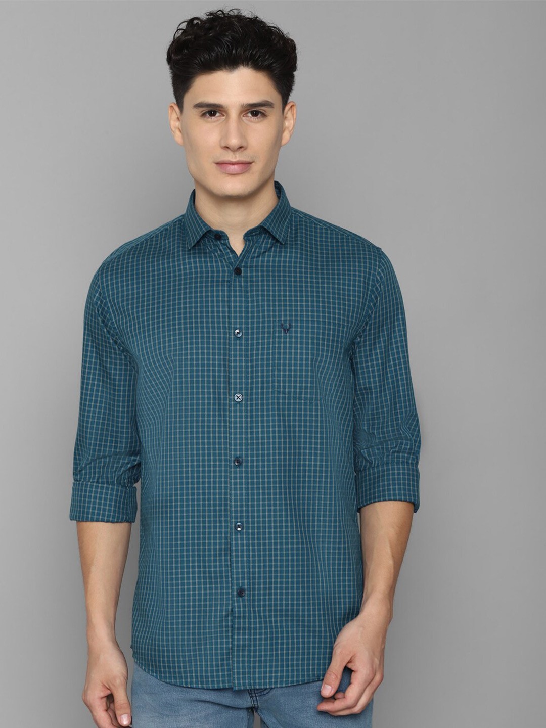 

Allen Solly Men Blue Slim Fit Grid Tattersall Checks Pure Cotton Casual Shirt