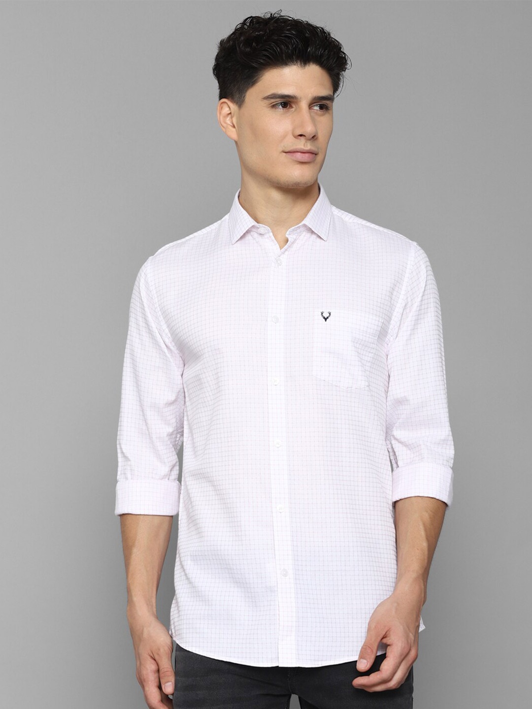 

Allen Solly Men White Grid Tattersall Checks Checked Cotton Slim Fit Casual Shirt