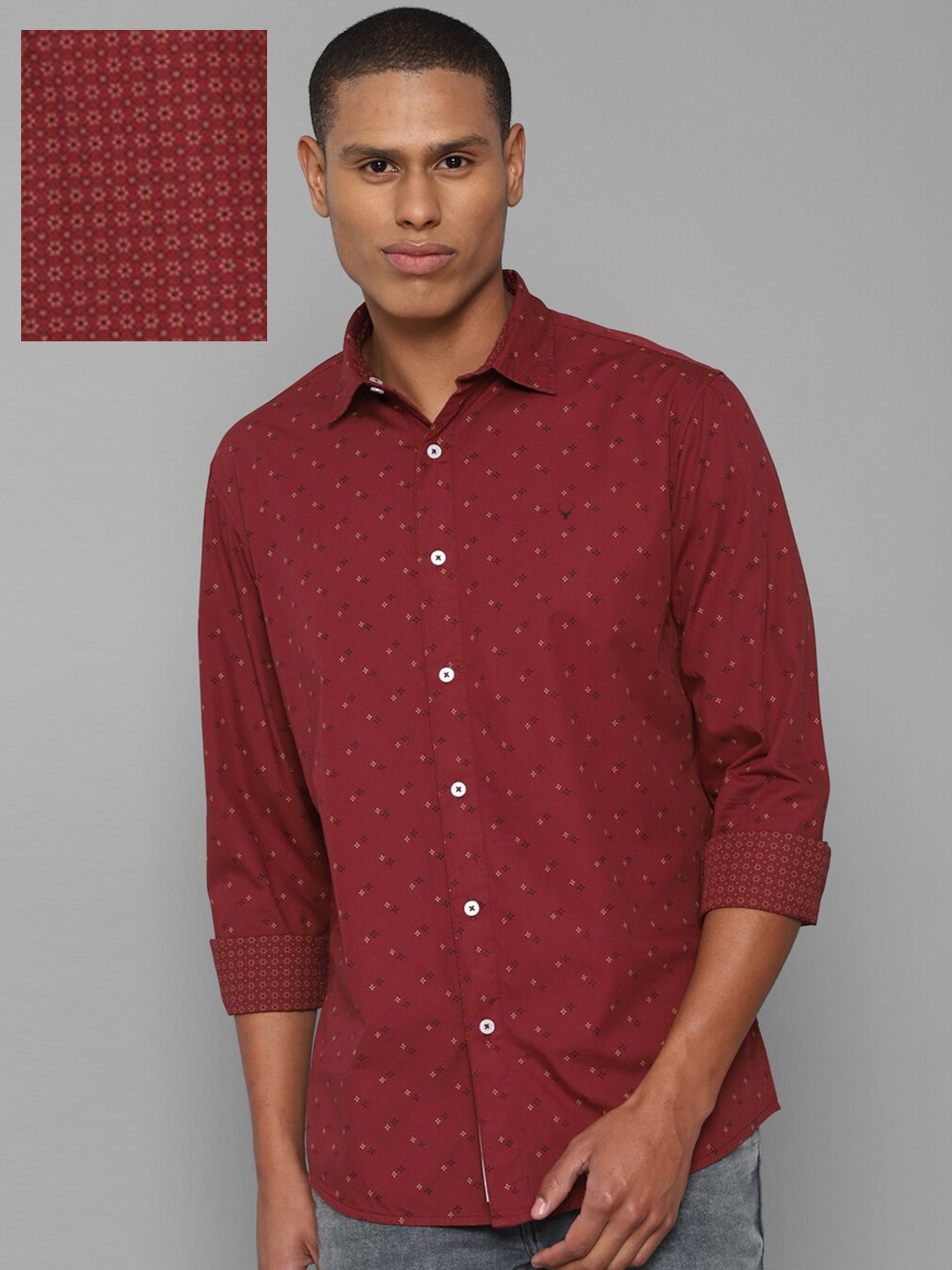 

Allen Solly Men Maroon Slim Fit Printed Reversible Cotton Casual Shirt