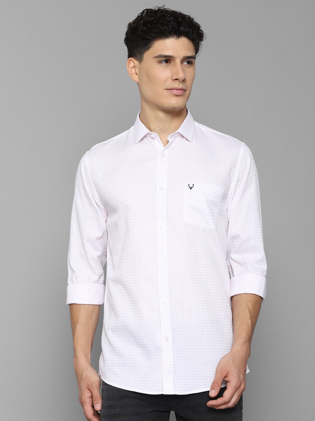 

Allen Solly Men White Slim Fit Grid Tattersall Checked Pure Cotton Casual Shirt