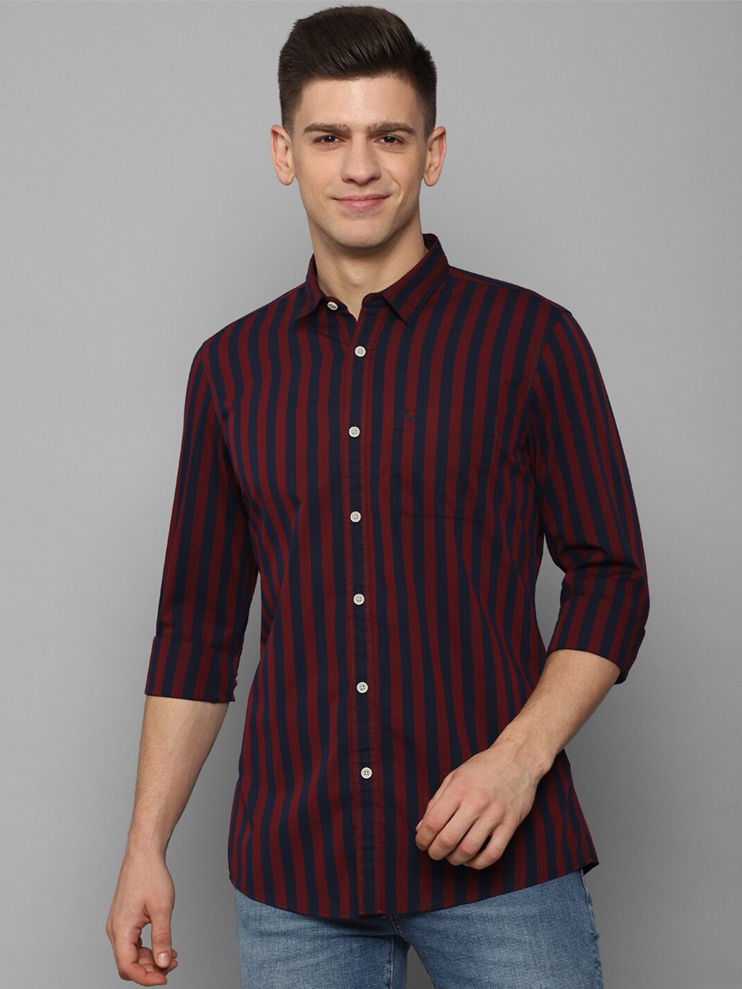 

Allen Solly Sport Men Maroon Striped Pure Cotton Casual Shirt