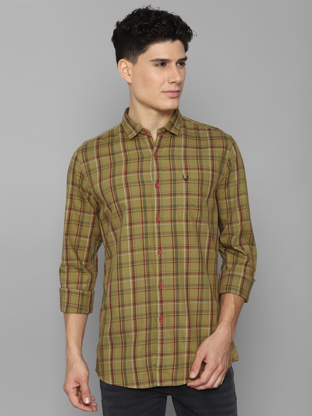 

Allen Solly Sport Men Olive Green Tartan Checks Pure Cotton Casual Shirt