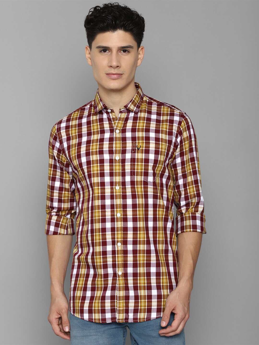 

Allen Solly Sport Men Maroon & Yellow Checked Pure Cotton Casual Shirt