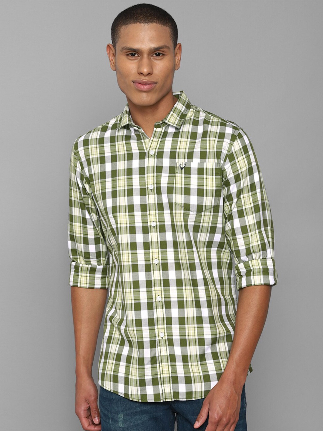 

Allen Solly Sport Men Olive Green Cotton Tartan Checked Casual Shirt