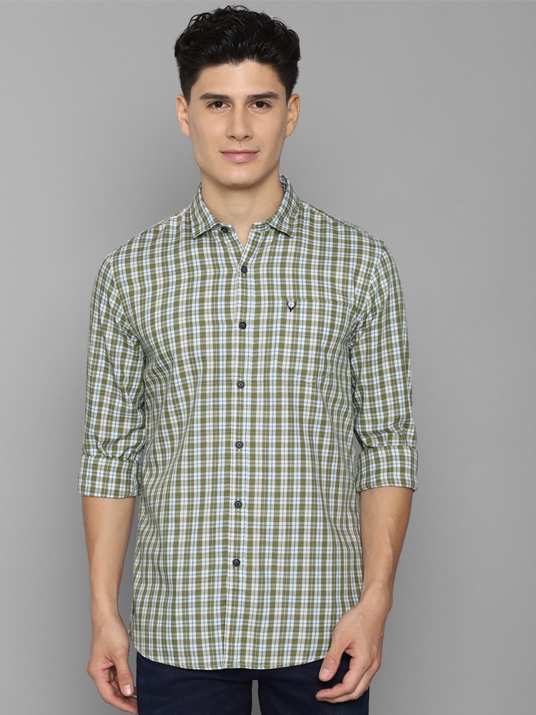 

Allen Solly Sport Men Olive Green Tartan Checks Checked Casual Shirt