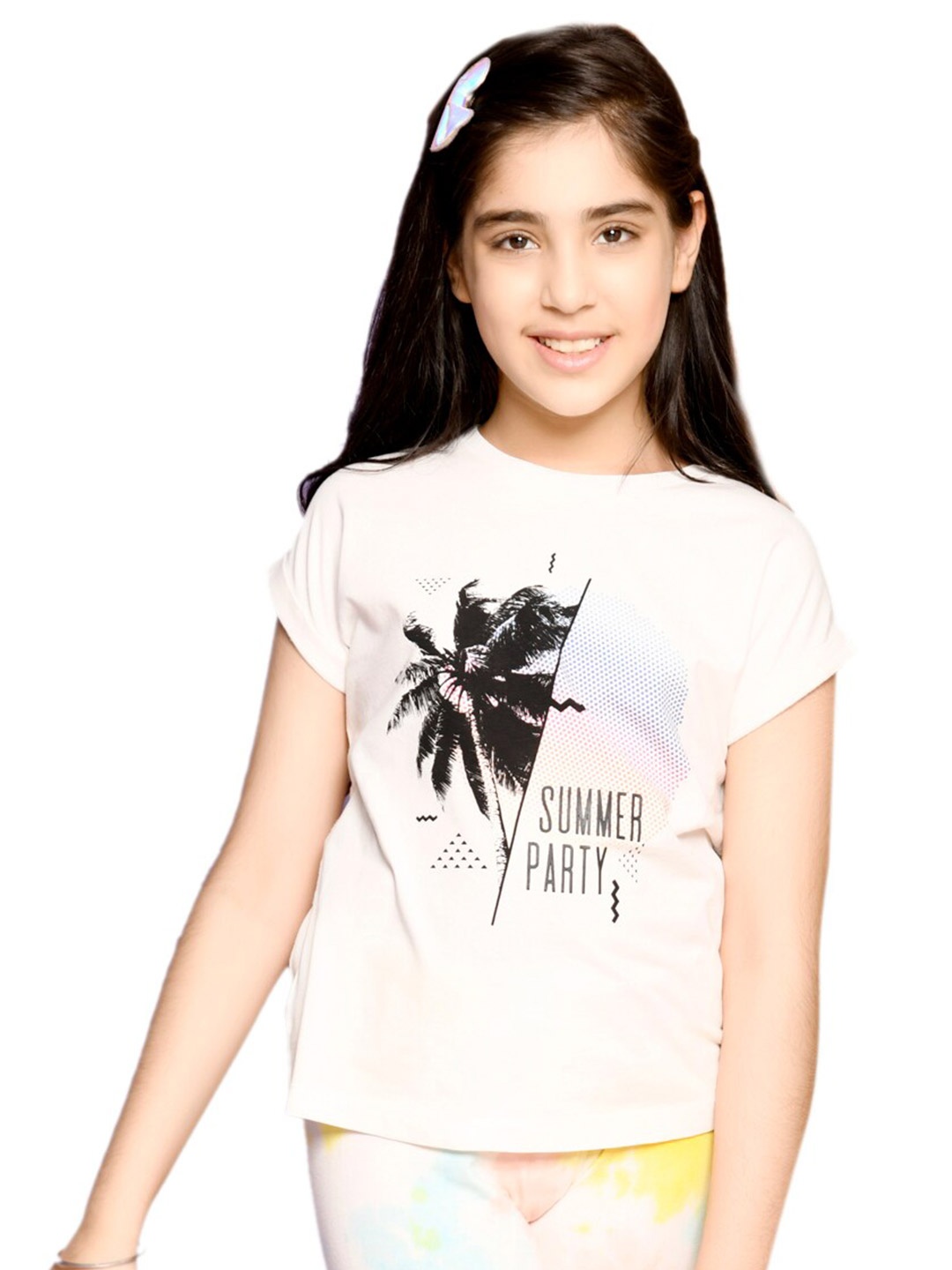 

SPUNKIES Girls White & Black Printed T-shirt with Leggings