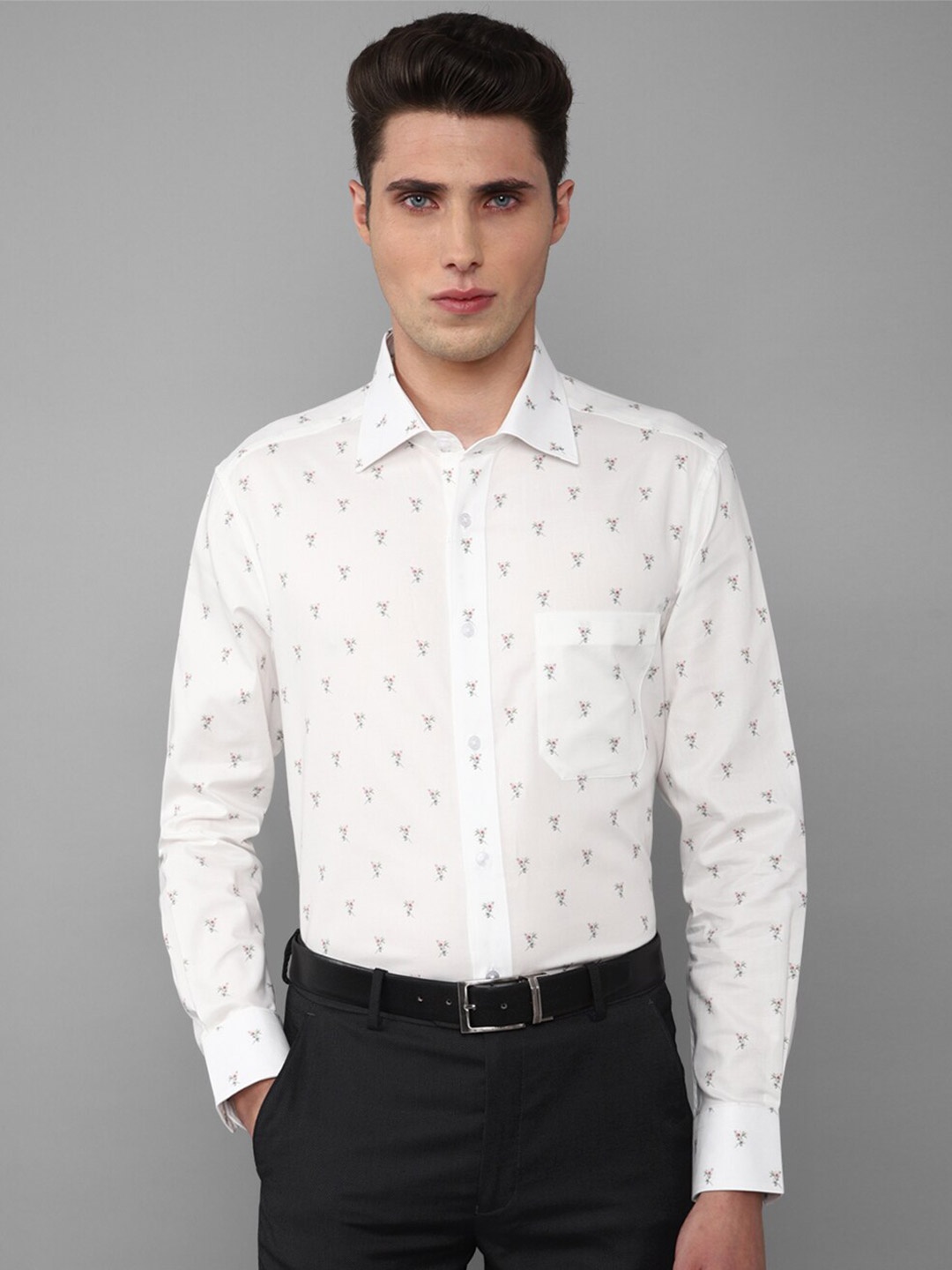 

Louis Philippe Men Off White Slim Fit Printed Formal Cotton Shirt