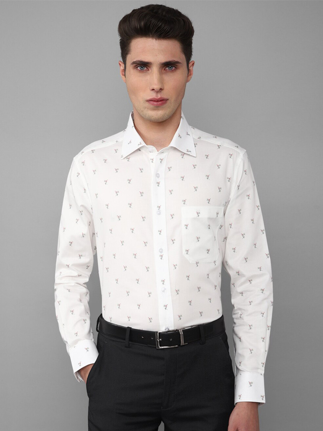 

Louis Philippe Men Cream Floral Printed Pure Cotton Slim Fit Formal Shirt
