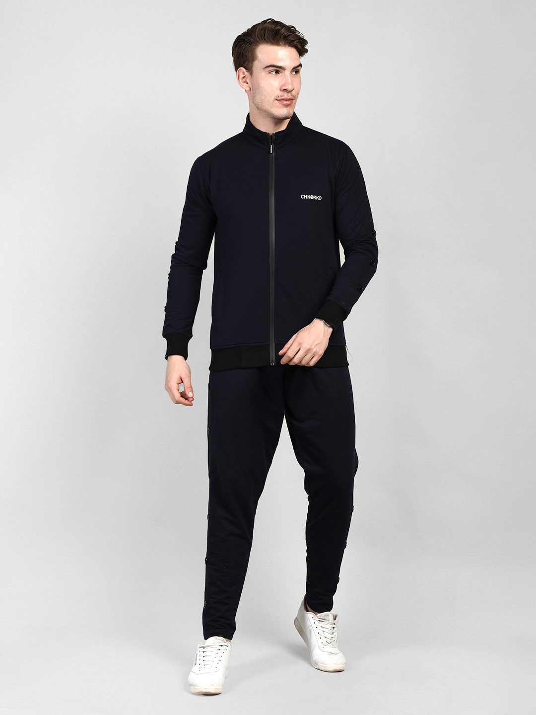 

CHKOKKO Men Navy Blue Casual Tracksuit