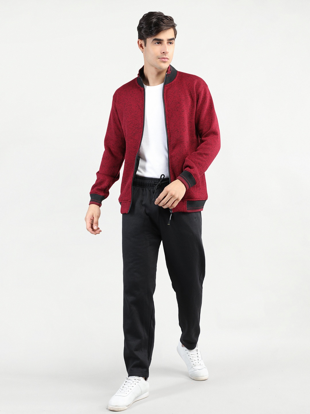

CHKOKKO Men Maroon & Black Solid Tracksuits