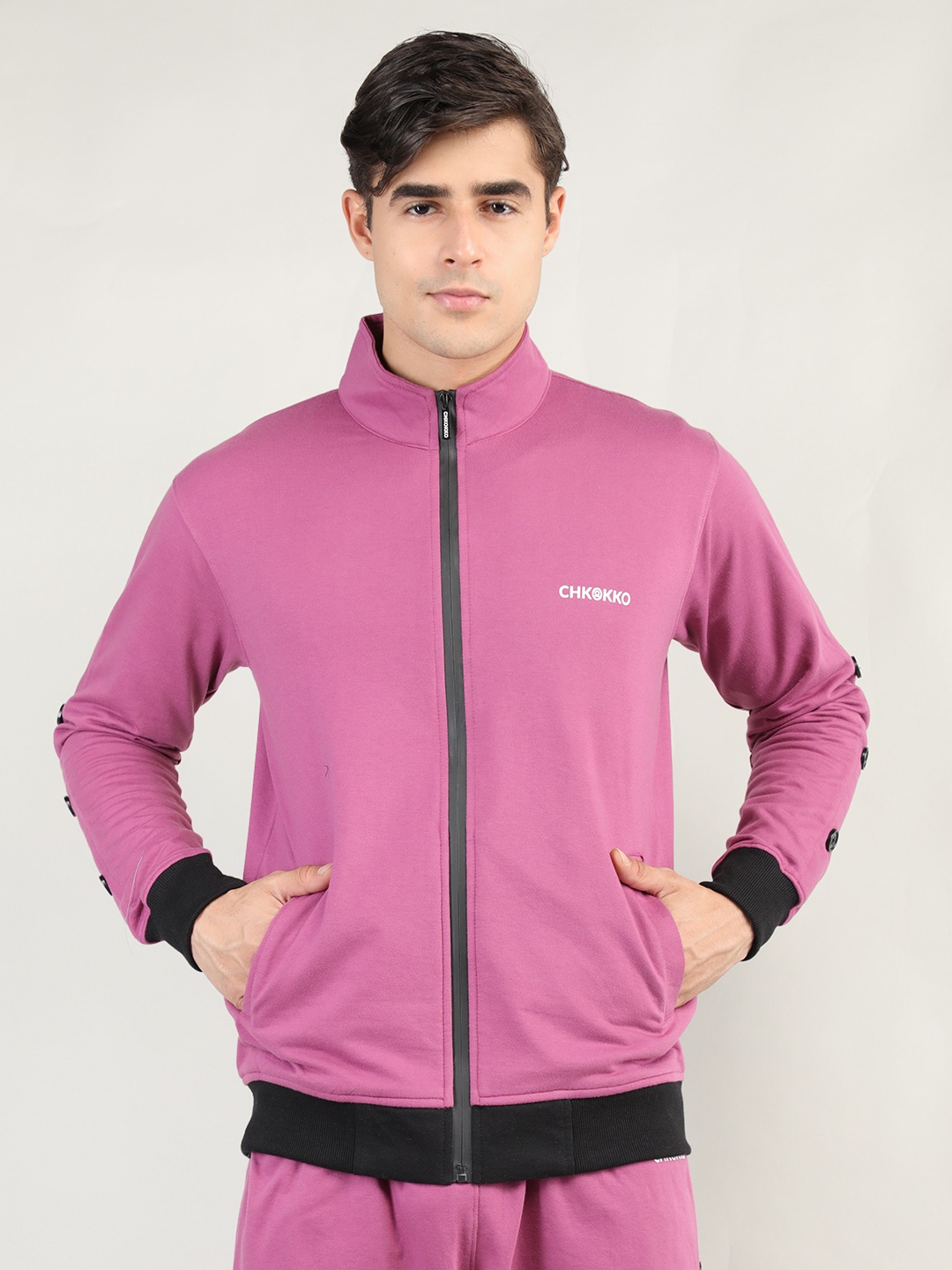 

CHKOKKO Men Purple Outdoor Sporty Cotton Jacket