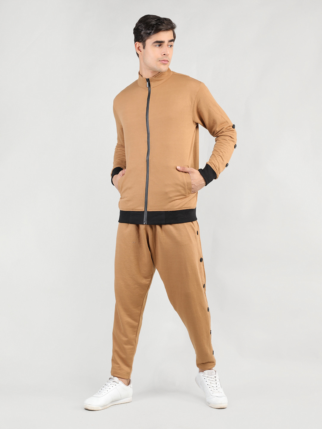 

CHKOKKO Men Camel Brown Casual Tracksuit