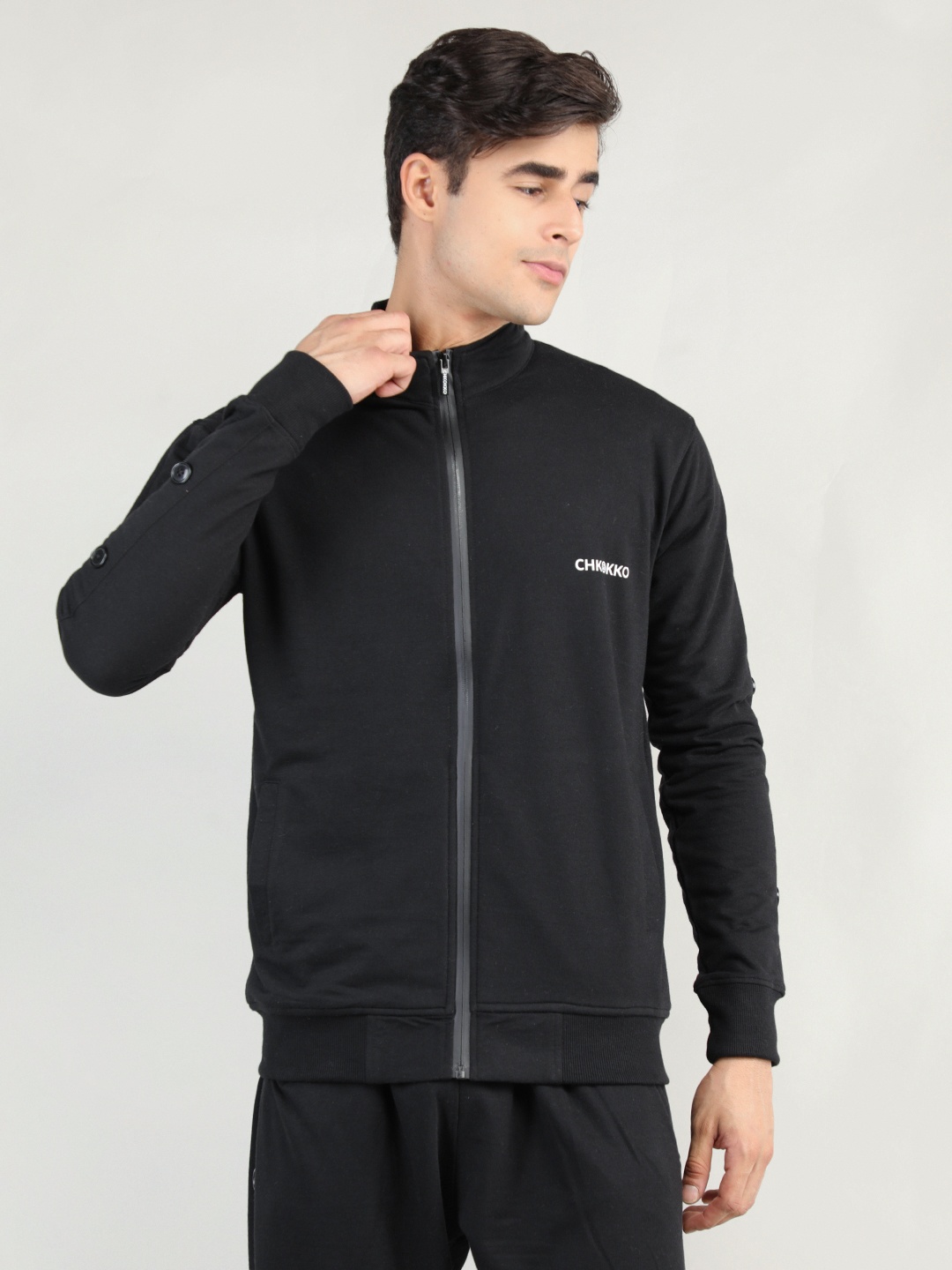 

CHKOKKO Men Black Cotton Outdoor Sporty Jacket