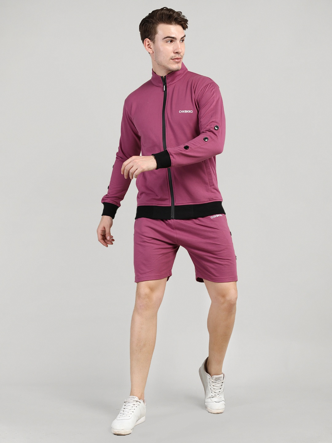 

CHKOKKO Men Purple Solid Men Casual Tracksuit