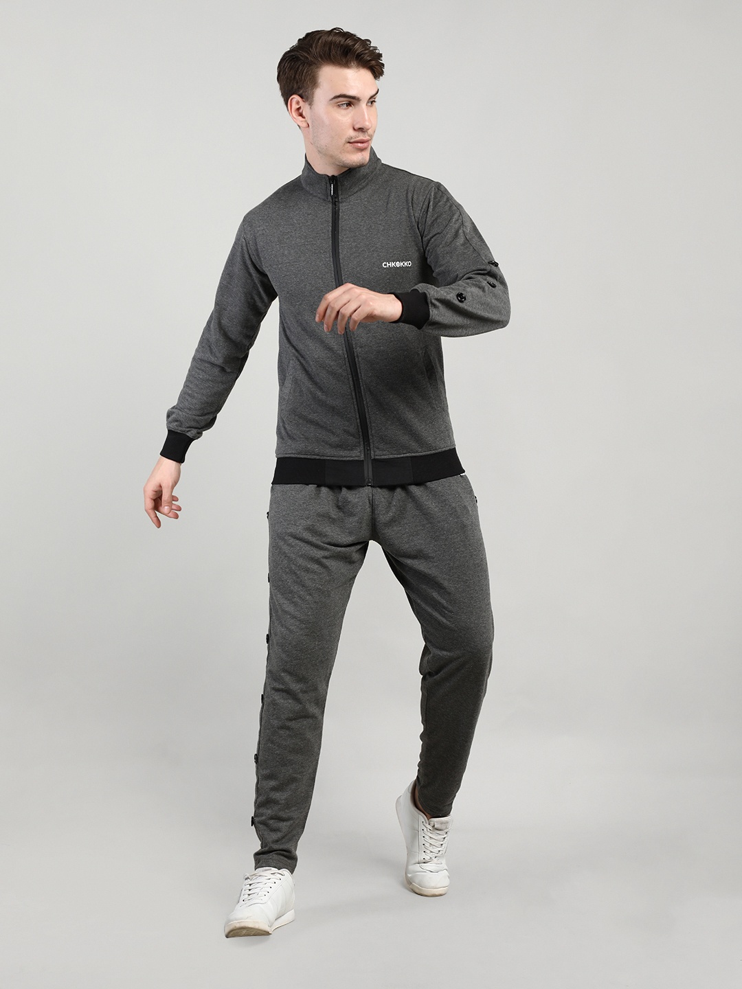 

CHKOKKO Men Solid Sports Tracksuit, Grey