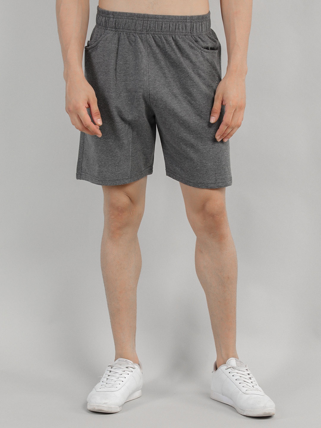 

CHKOKKO Men Grey Solid Cotton Regular Fit Plain Shorts