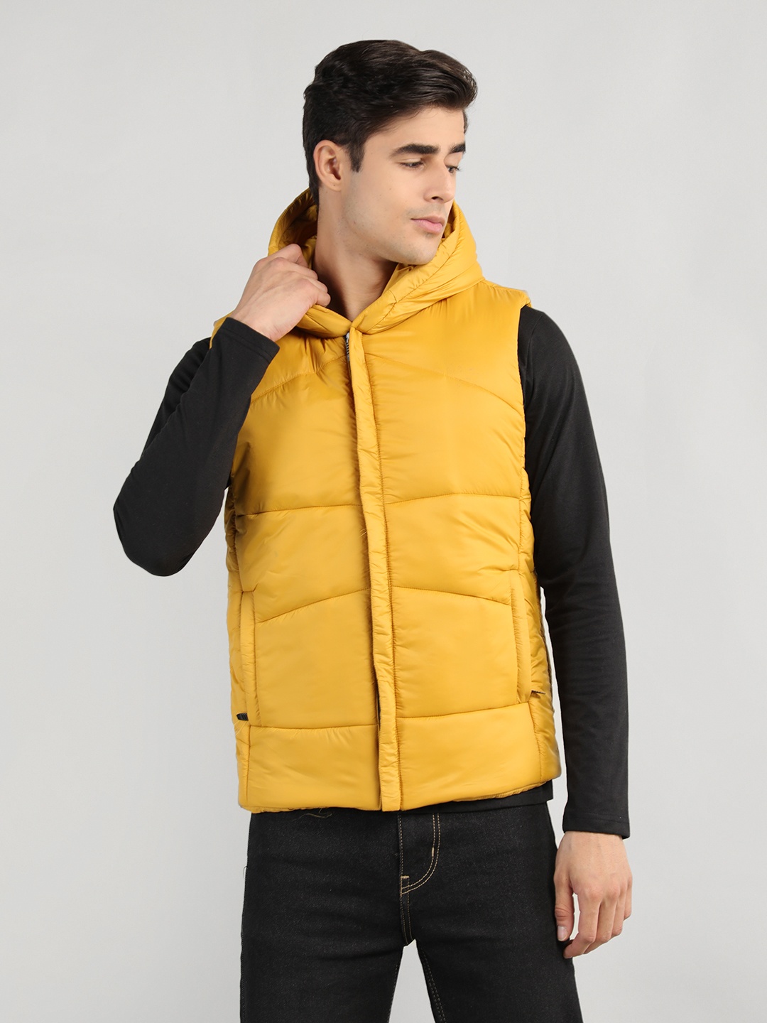 

CHKOKKO Men Mustard Outdoor Puffer Jacket