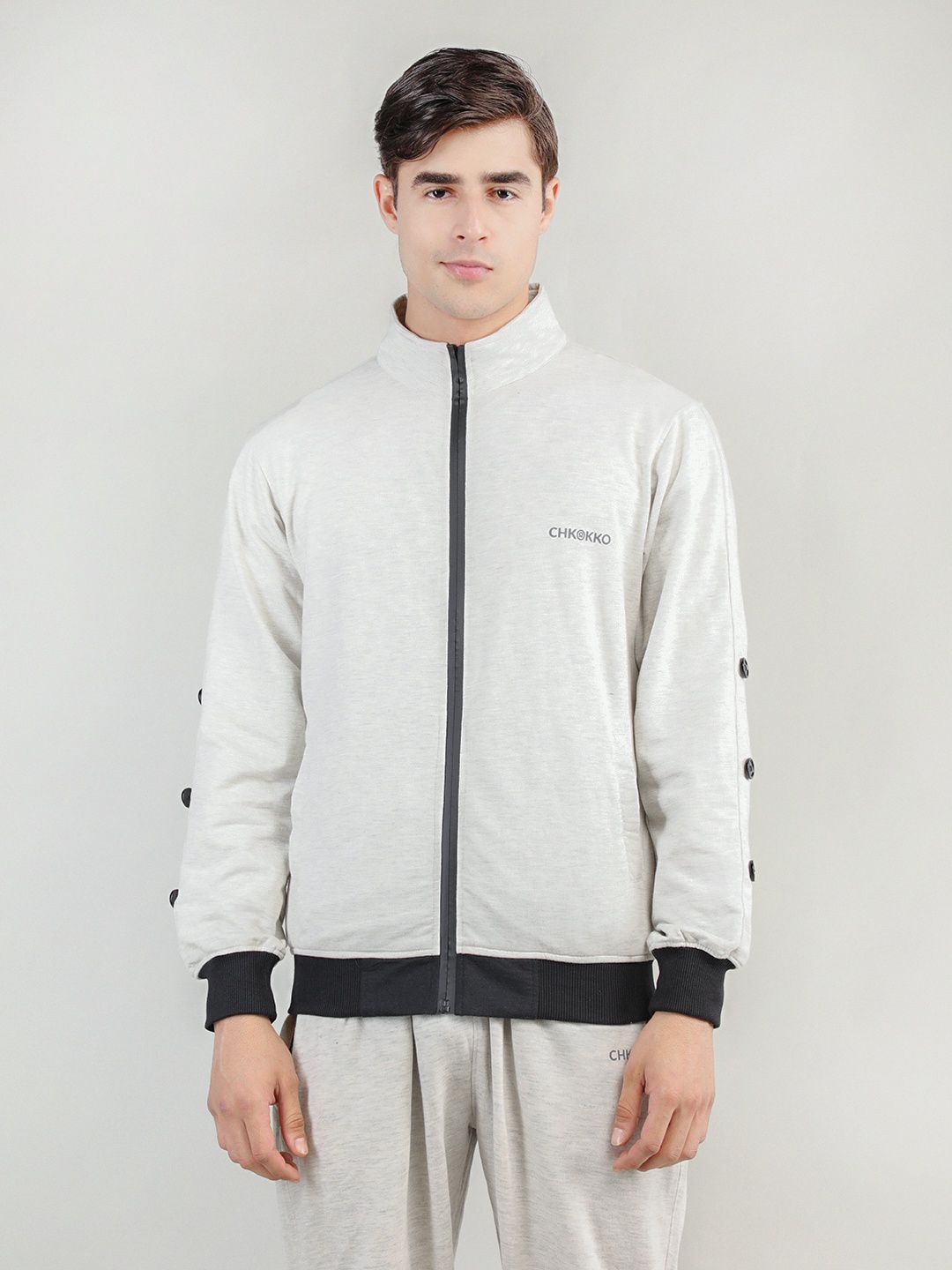 

CHKOKKO Men Off White Black Outdoor Sporty Jacket
