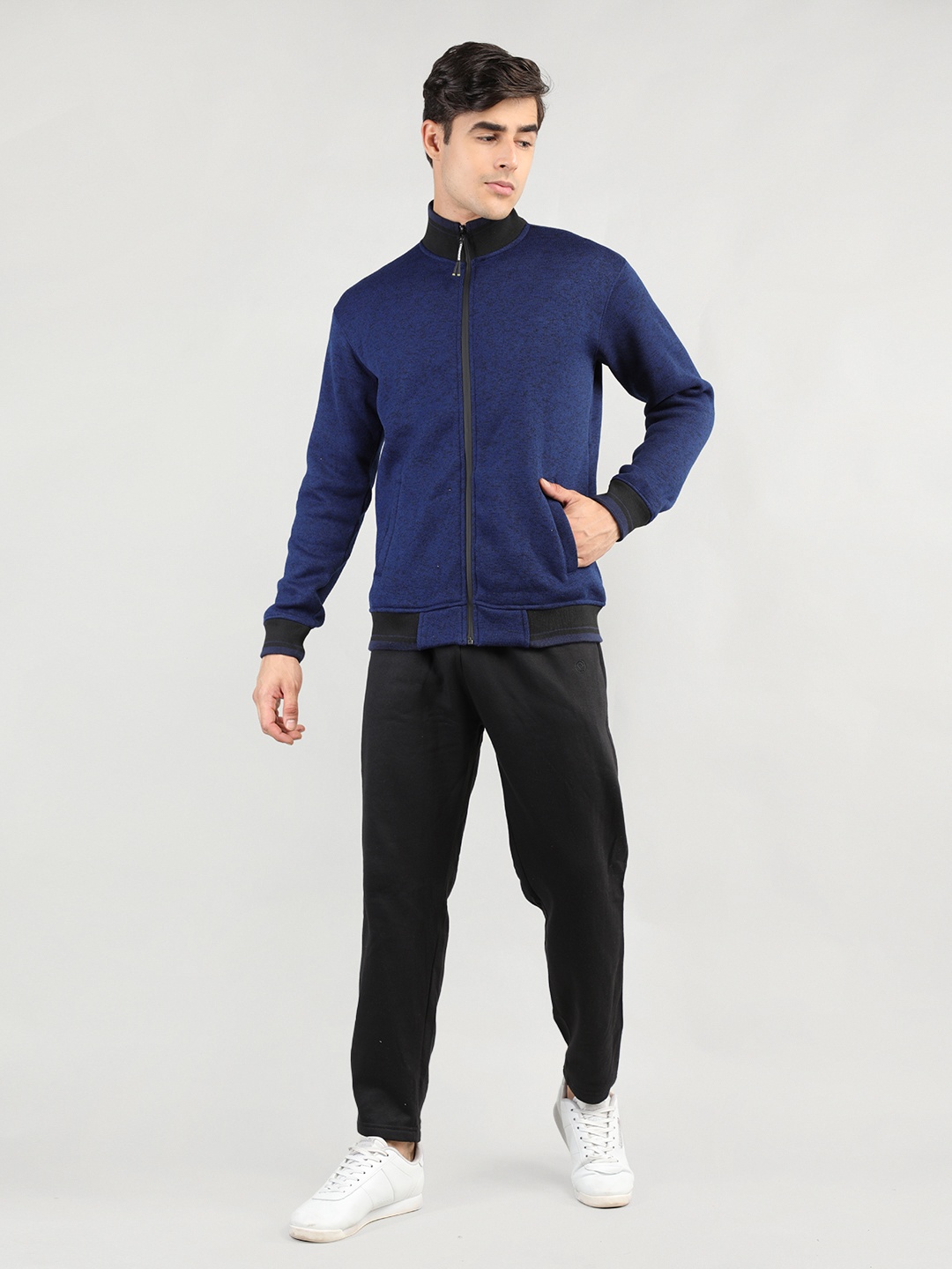 

CHKOKKO Men Navy Blue & Black Solid Tracksuits