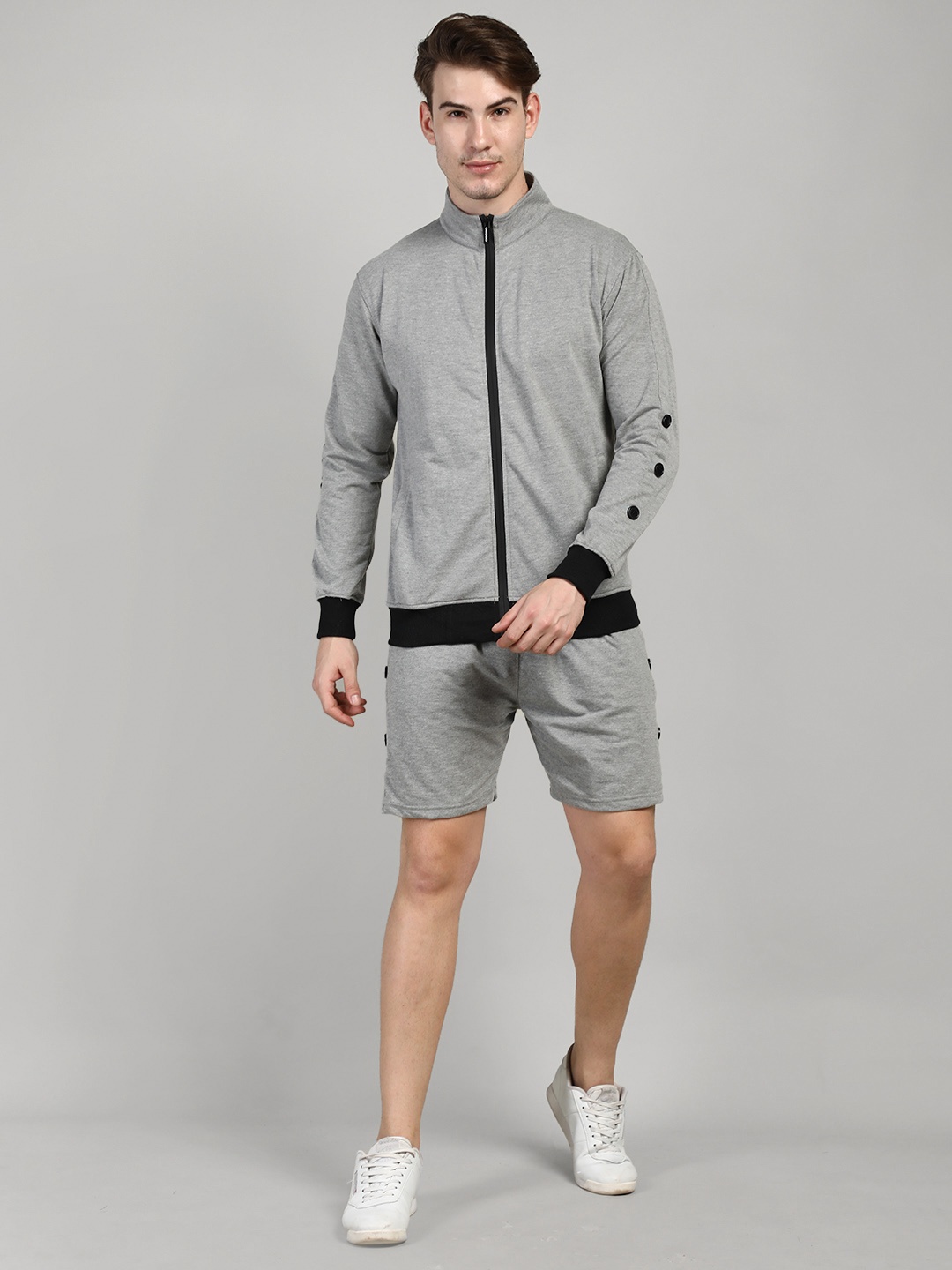 

CHKOKKO Men Grey Solid Casual Tracksuit