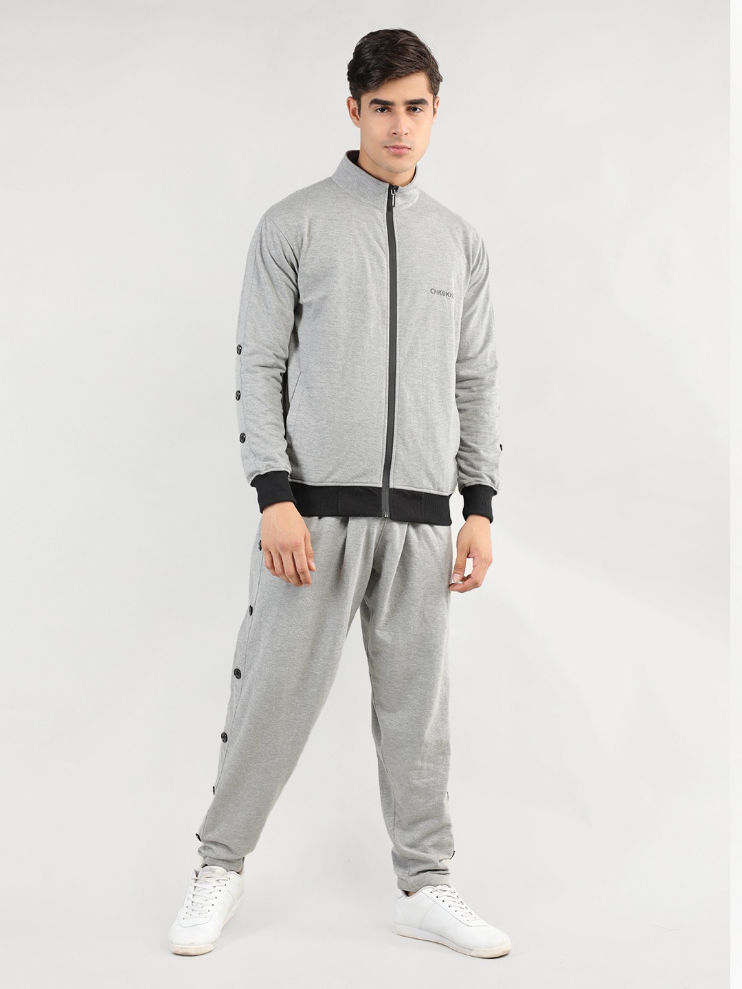 

CHKOKKO Men Solid Sports Tracksuit, Grey